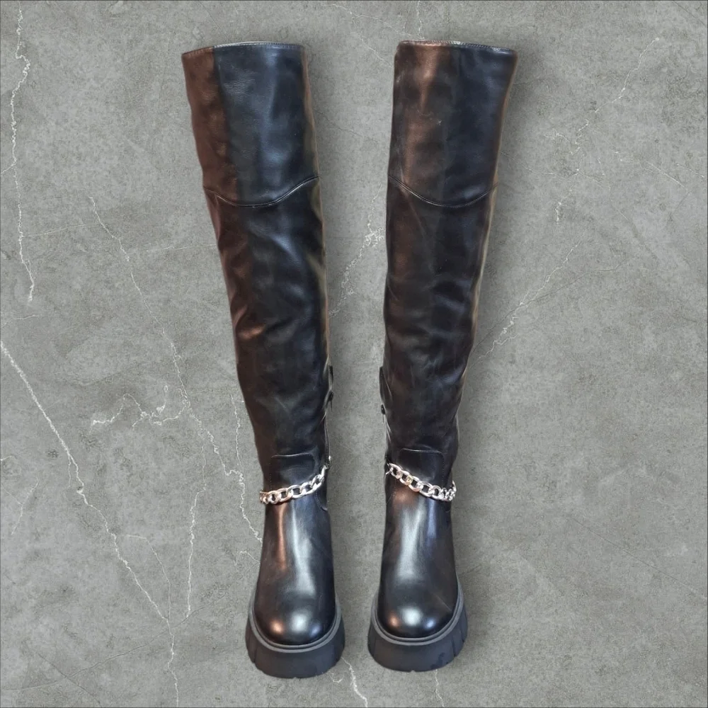 GBG Los Angeles Coen Thigh High With Chain Black Platform Boots Women Size 10